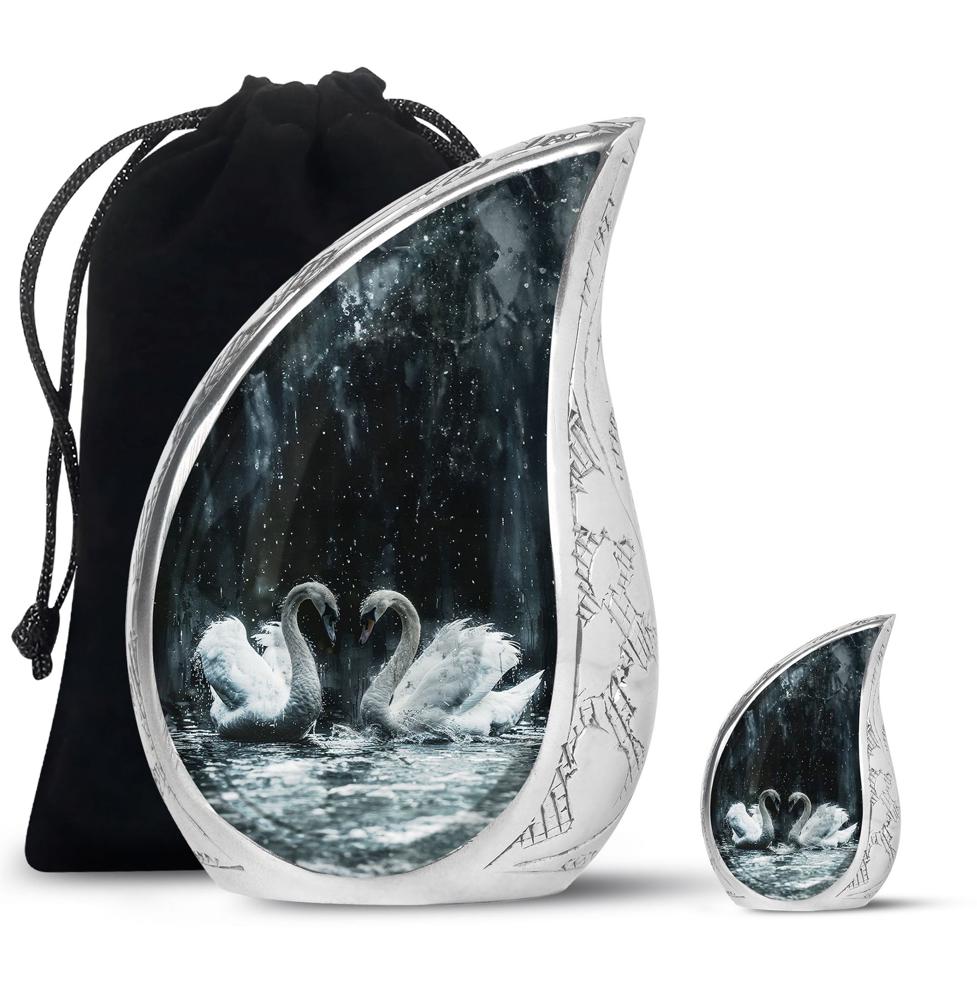 Double Swan Cremation Urns For Human Ashes - Memorial Urn for Mom and Dad