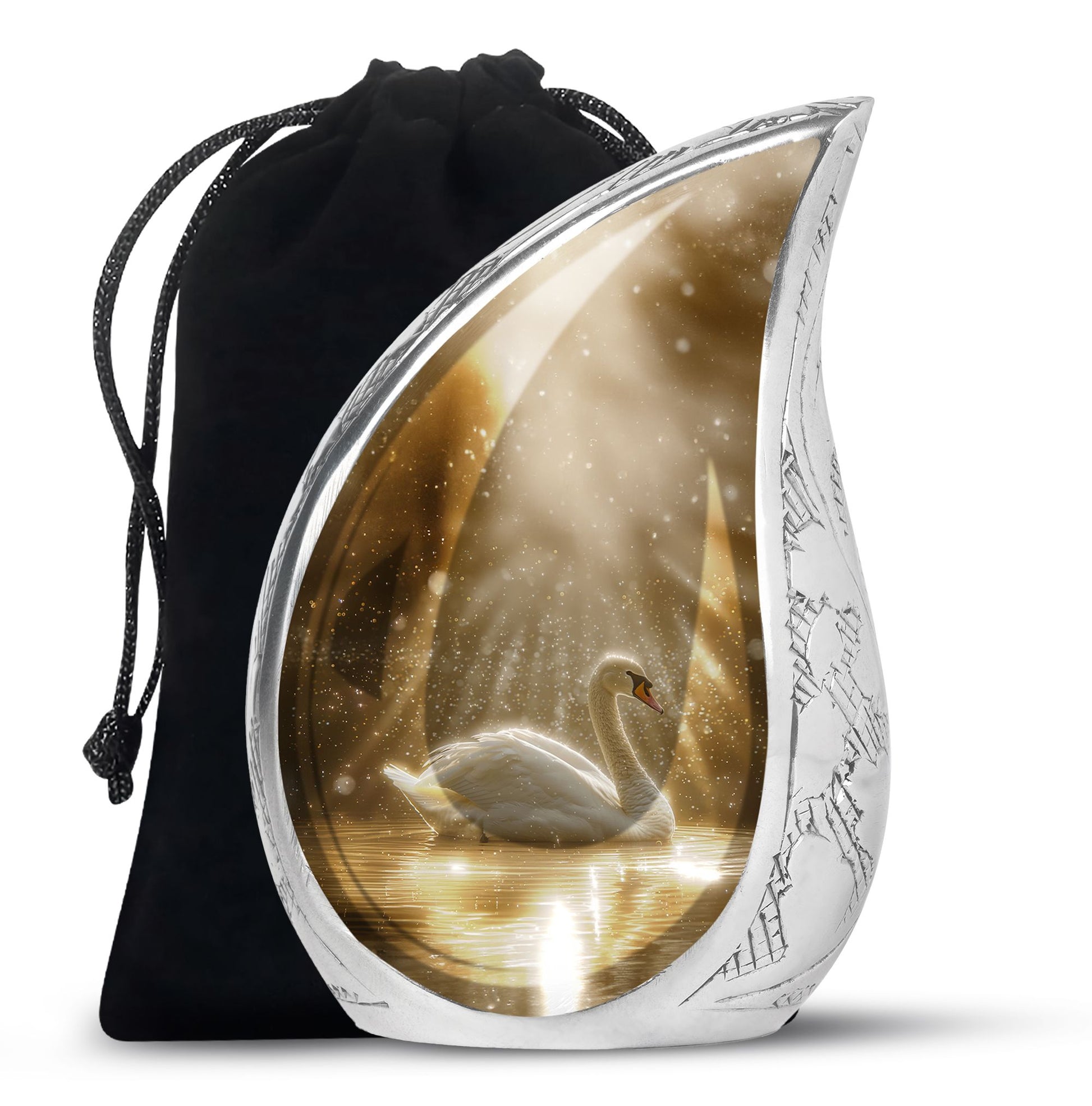 Golden Light Swan Cremation Urn for Human Ashes  - Memorial Urn for Adults