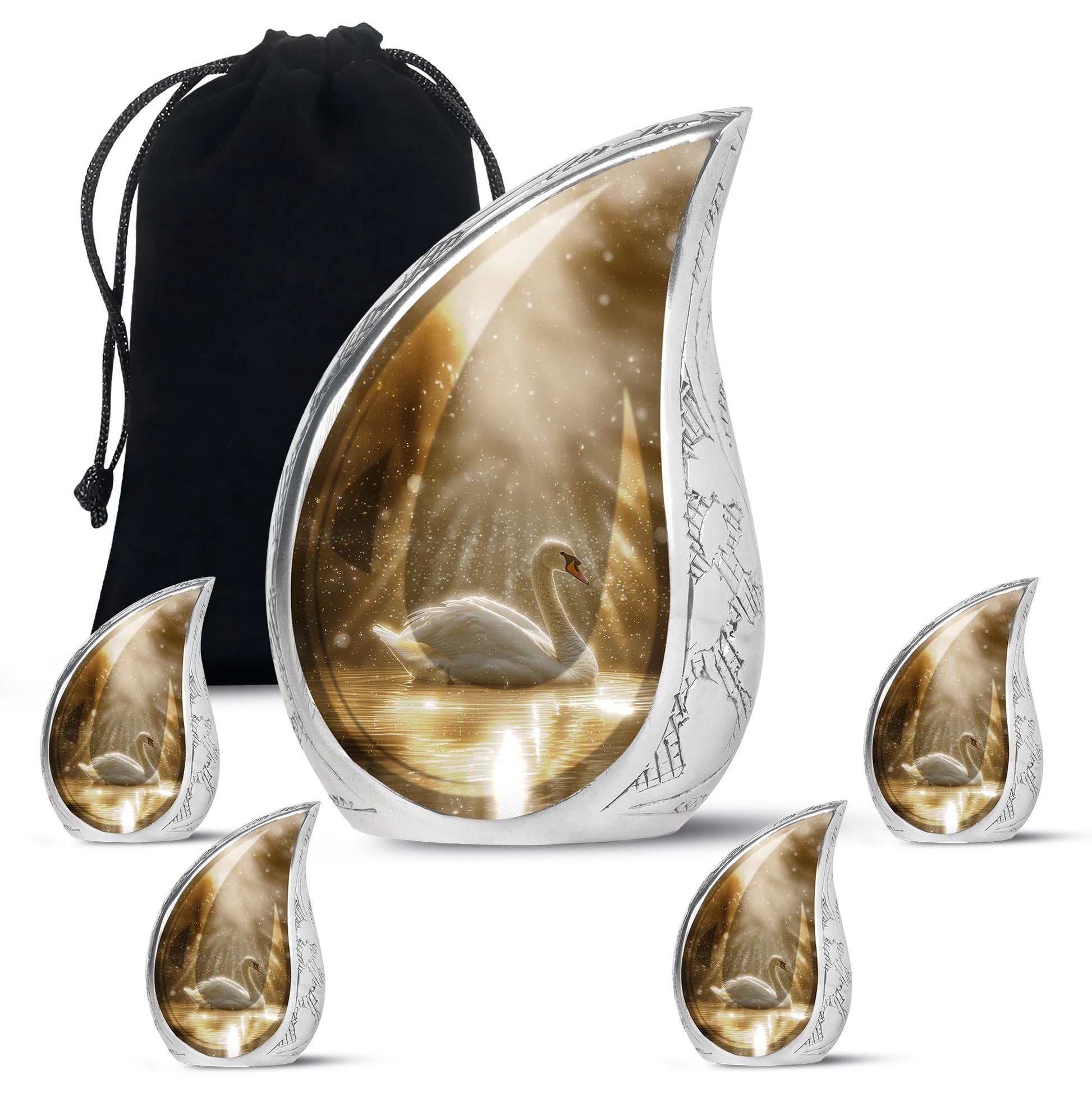 Golden Light Swan Cremation Urn for Human Ashes  - Memorial Urn for Adults