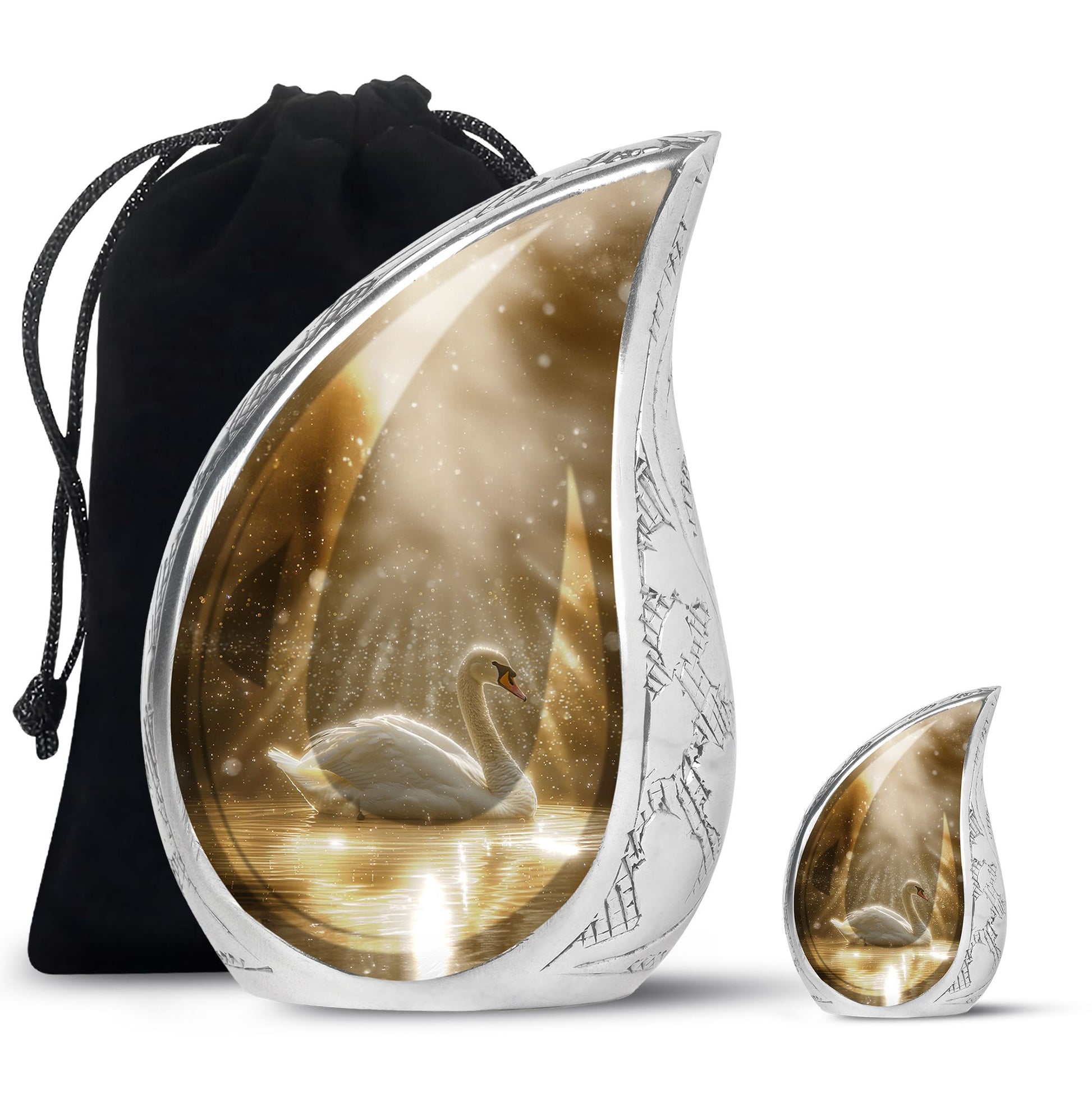 Golden Light Swan Cremation Urn for Human Ashes  - Memorial Urn for Adults