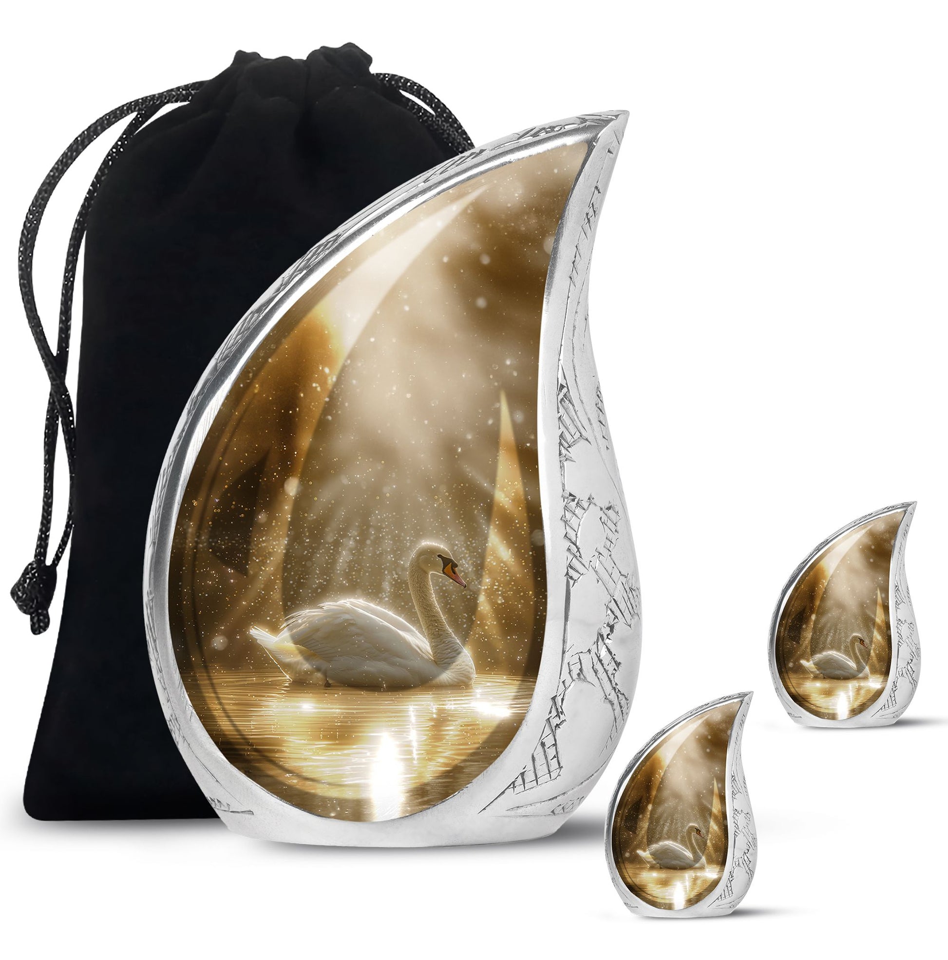 Golden Light Swan Cremation Urn for Human Ashes  - Memorial Urn for Adults