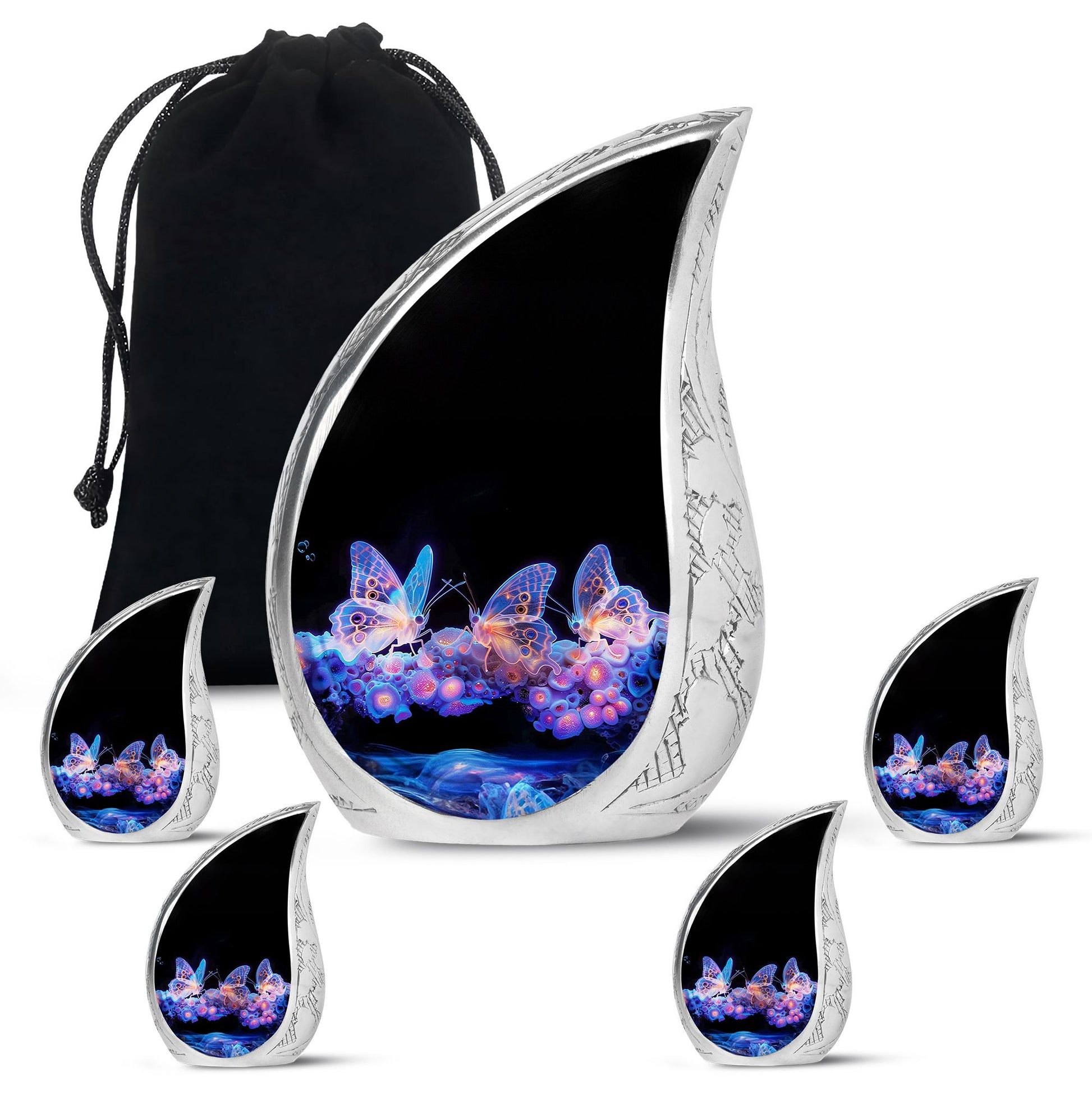 Neon Butterfly Nebula Black Urns - Butterfly Urns For Memorial