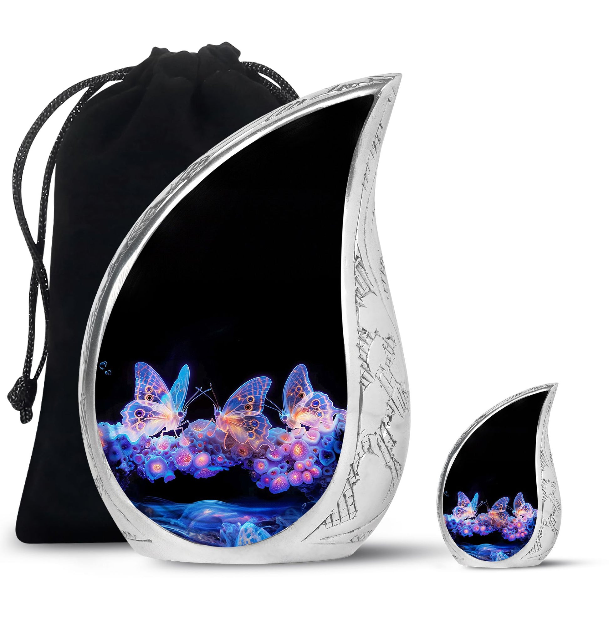 Neon Butterfly Nebula Black Urns - Butterfly Urns For Memorial