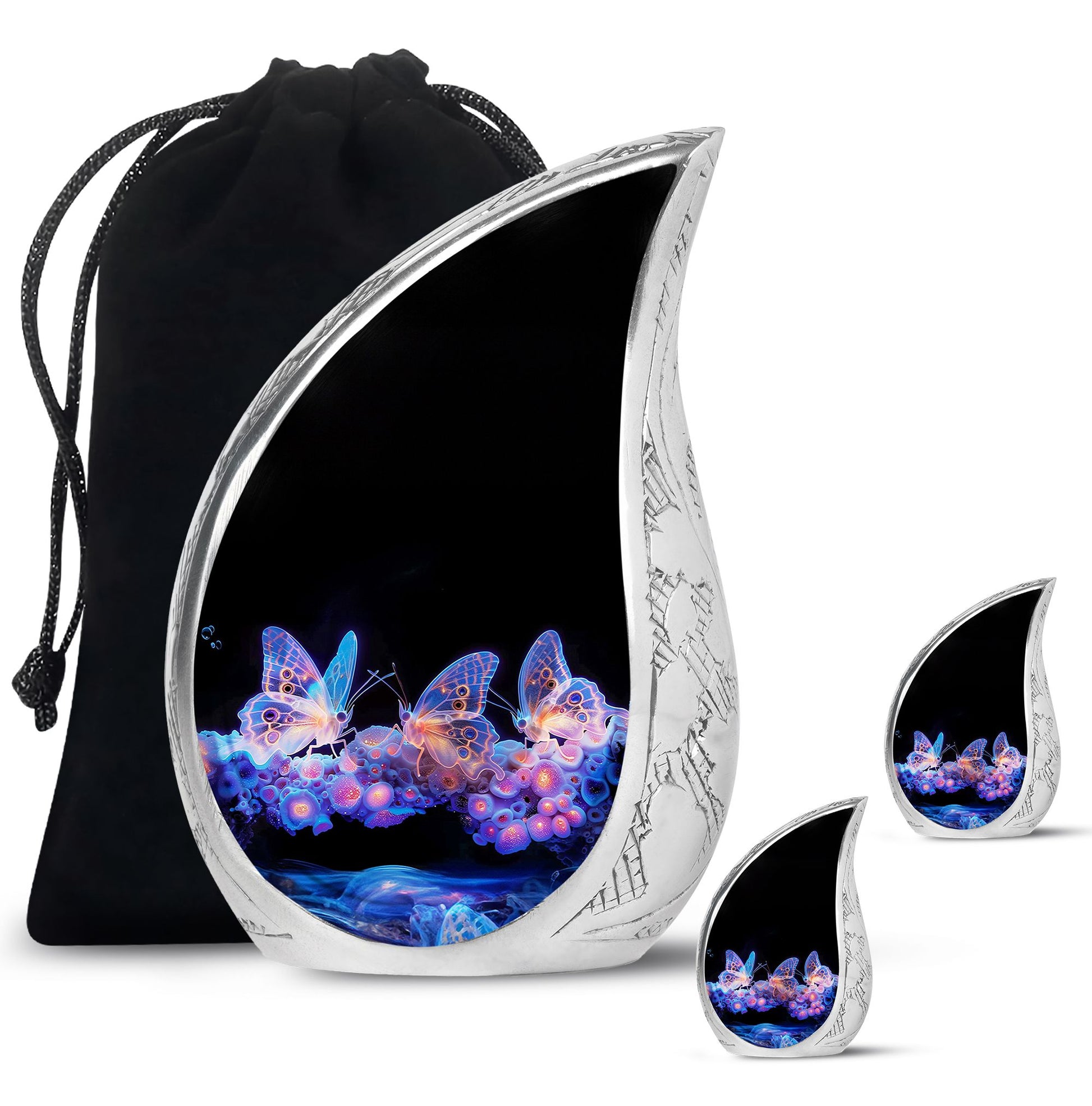 Neon Butterfly Nebula Black Urns - Butterfly Urns For Memorial