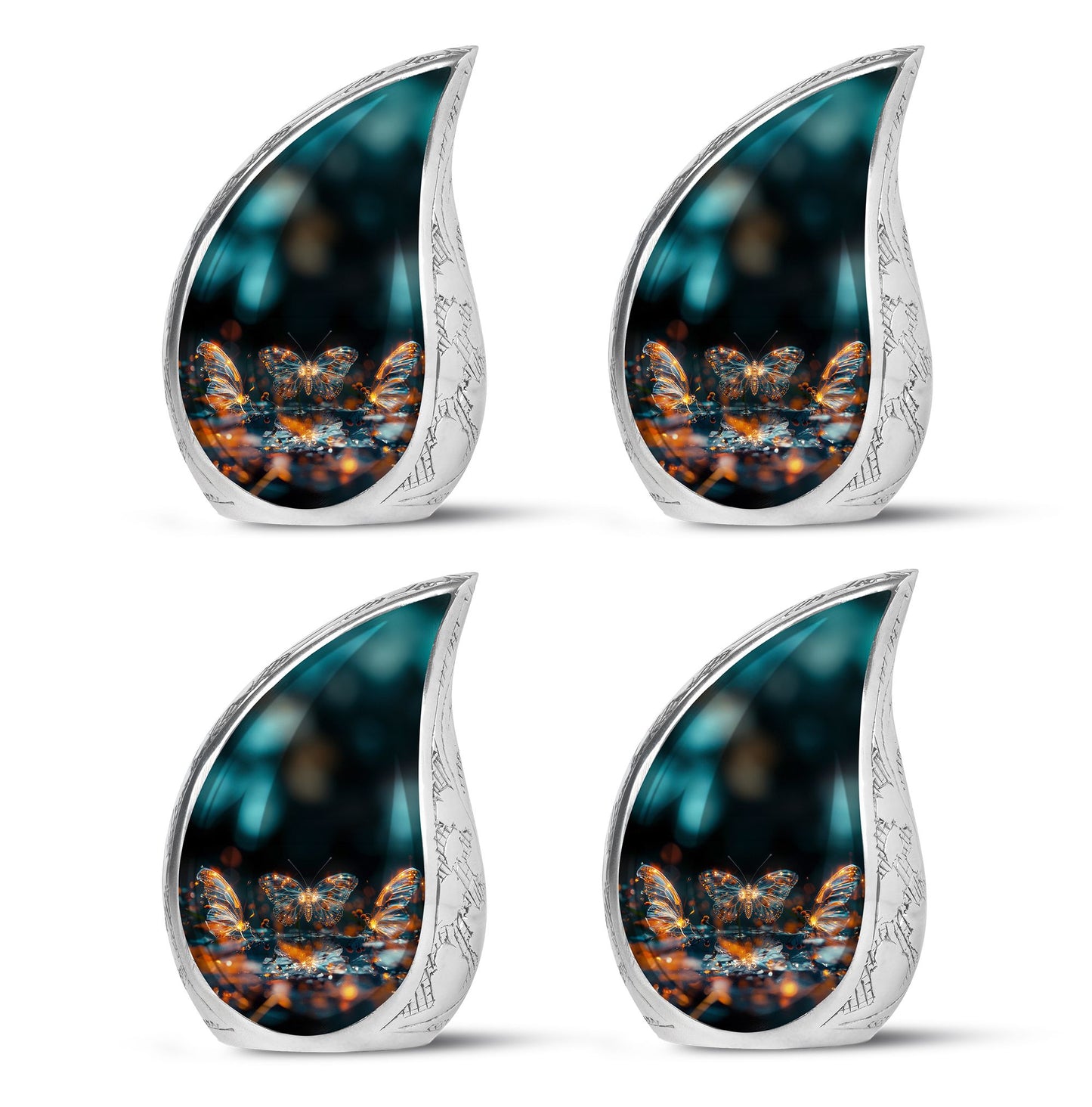 Butterfly Urn for Human Ashes, Glowing Gold Wings with Sparkle Particles, Black Gloss Urn