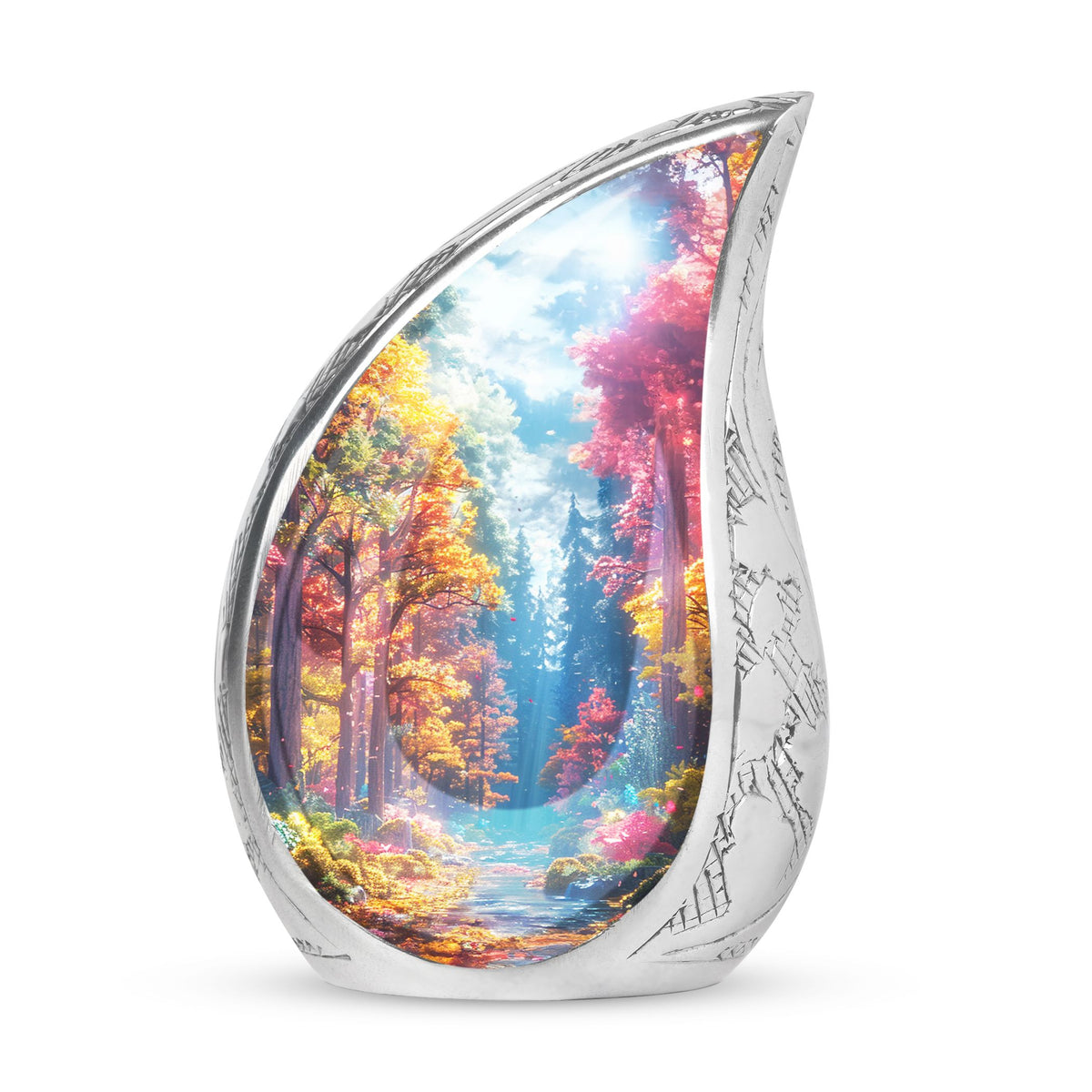 Forest Urn for Human Ashes, Colorful Autumn Path Through Trees, Cremation Urn