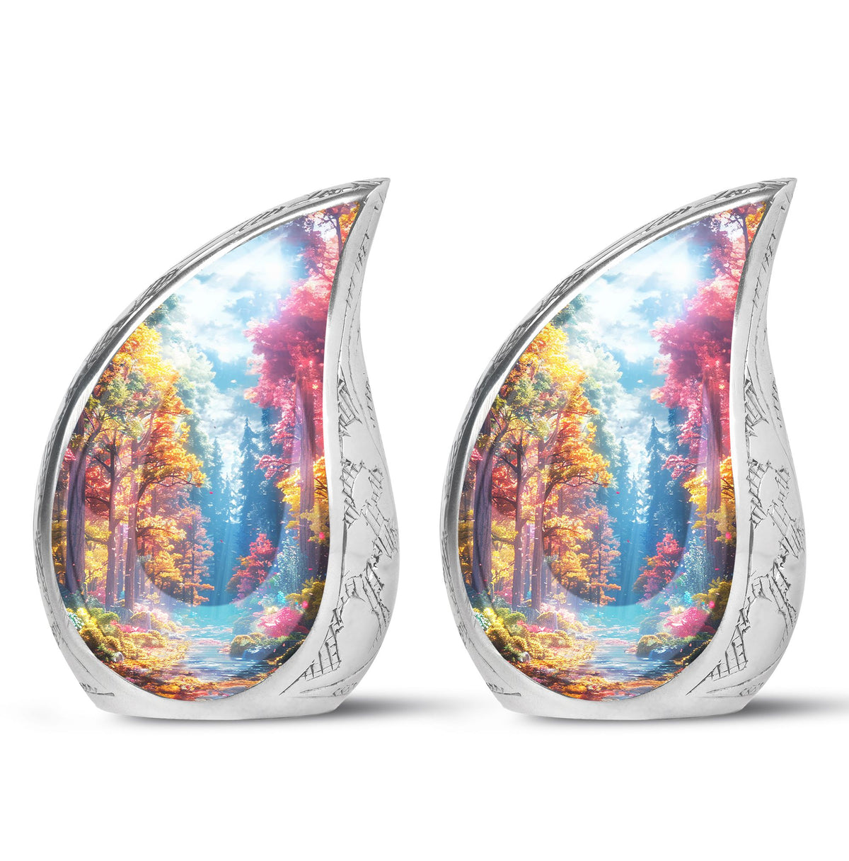 Forest Urn for Human Ashes, Colorful Autumn Path Through Trees, Cremation Urn
