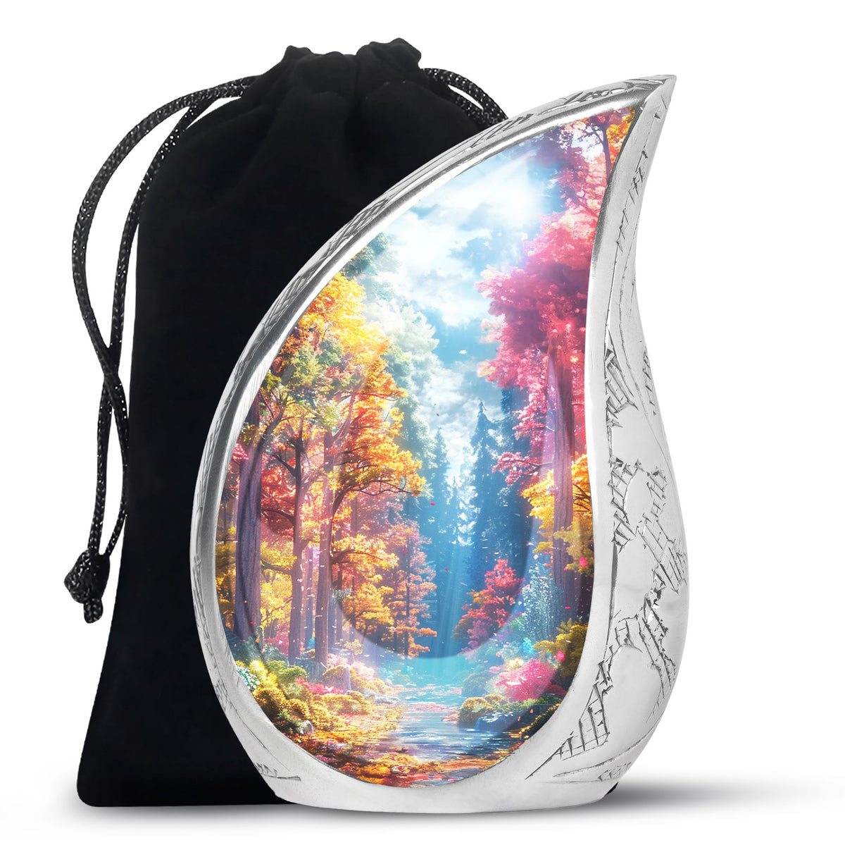 Forest Urn for Human Ashes, Colorful Autumn Path Through Trees, Cremation Urn