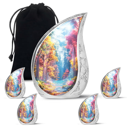 Forest Urn for Human Ashes, Colorful Autumn Path Through Trees, Cremation Urn