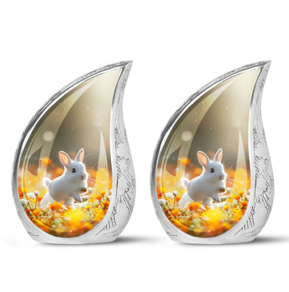 White Personalized Rabbit Cremation Urn for Pet Ashes - 10-inch, 200 cu in - Yatskia