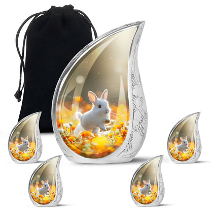 White Personalized Rabbit Cremation Urn for Pet Ashes - 10-inch, 200 cu in - Yatskia
