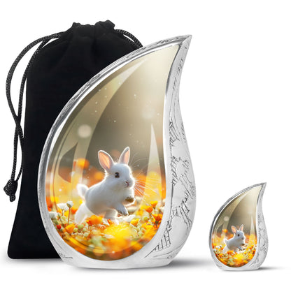 White Personalized Rabbit Cremation Urn for Pet Ashes - 10-inch, 200 cu in - Yatskia