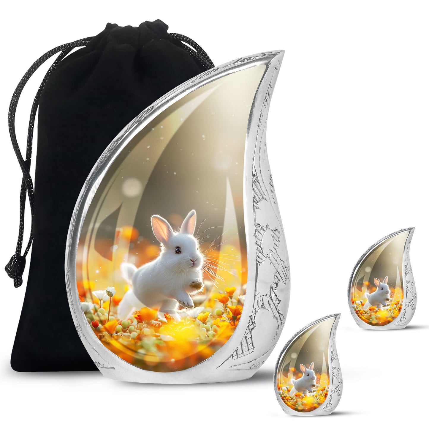 White Personalized Rabbit Cremation Urn for Pet Ashes - 10-inch, 200 cu in - Yatskia