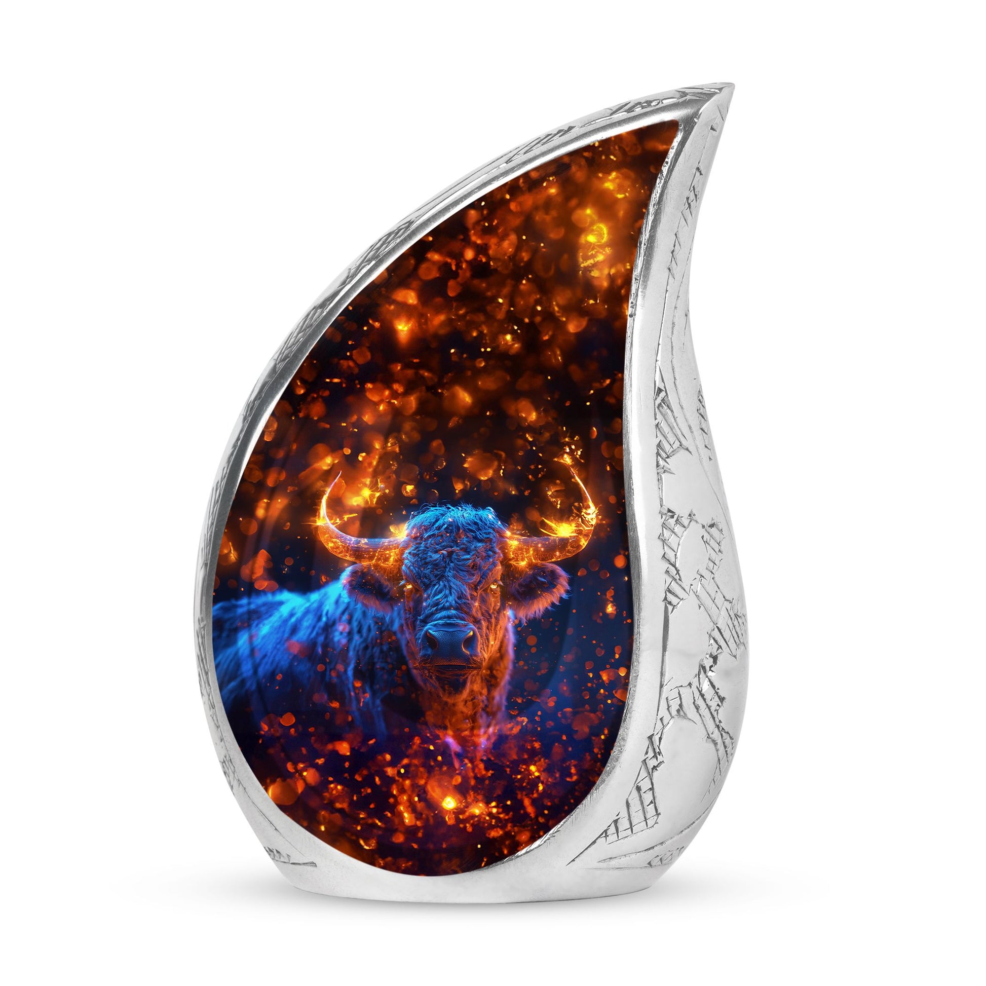 Fiery Horn Bull Memorial Urn For Ashes - Bull Cremation Ashes Urns