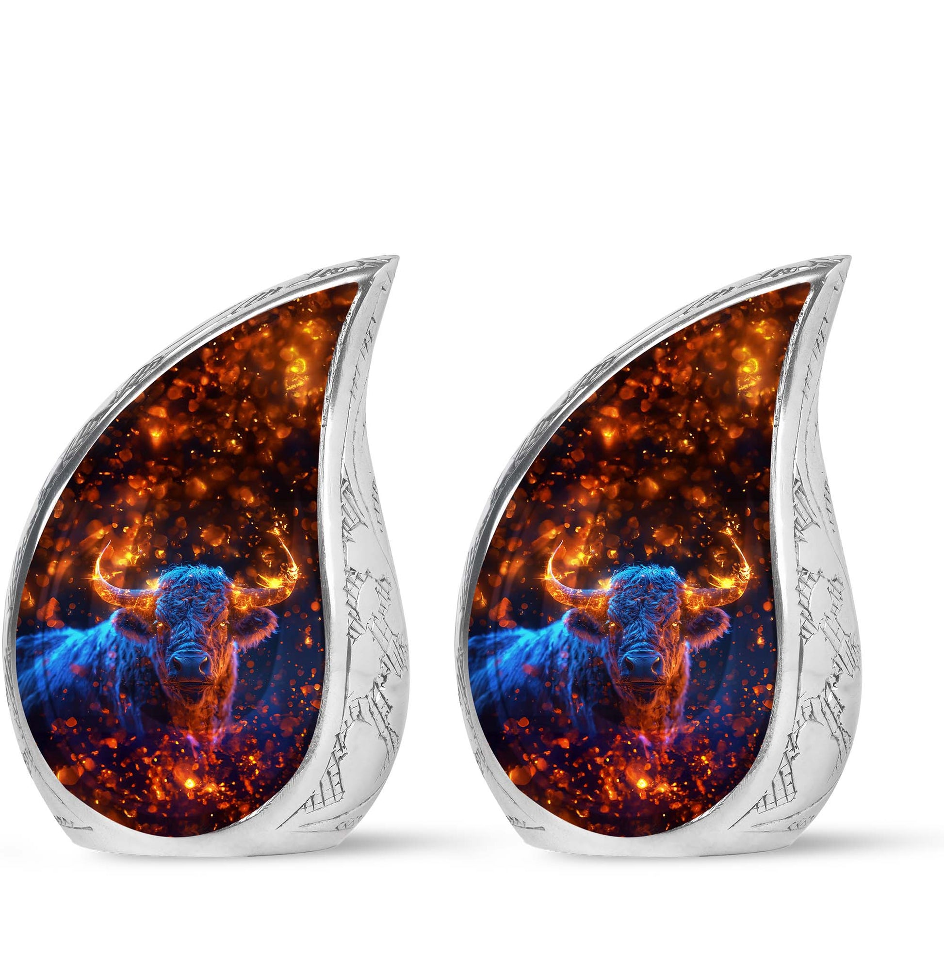Fiery Horn Bull Memorial Urn For Ashes - Bull Cremation Ashes Urns