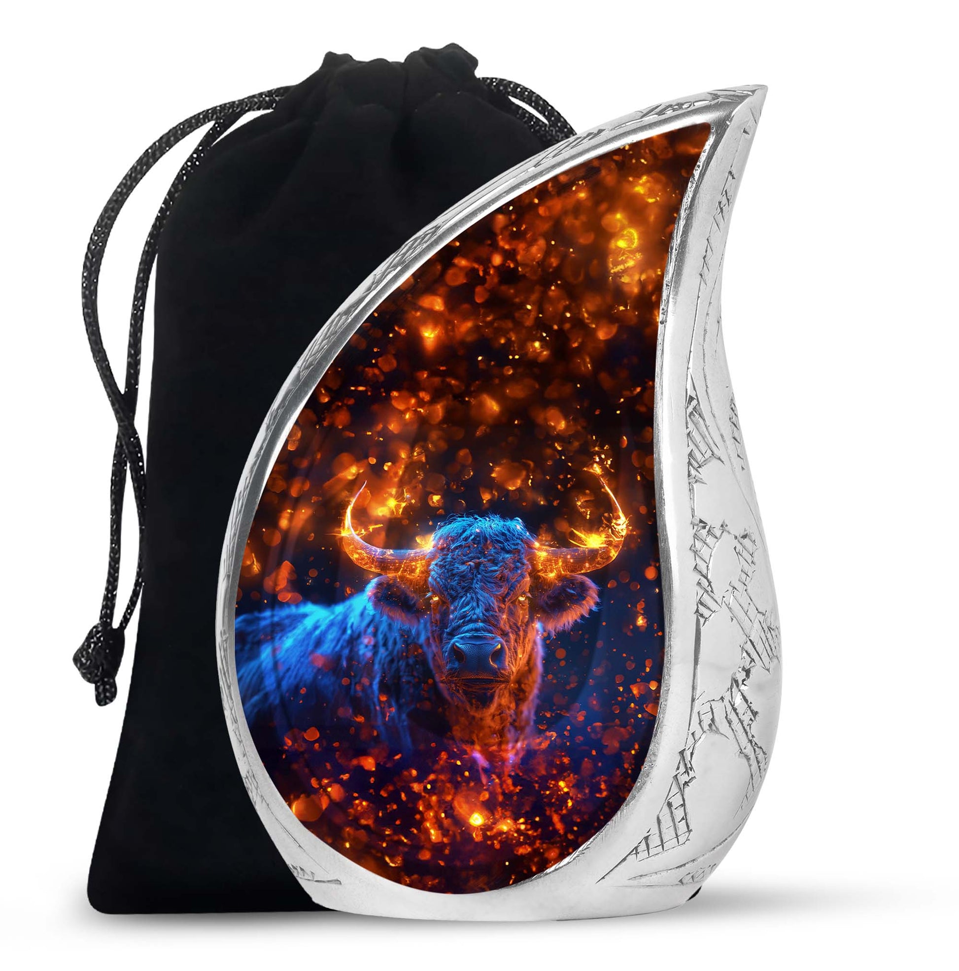 Fiery Horn Bull Memorial Urn For Ashes - Bull Cremation Ashes Urns