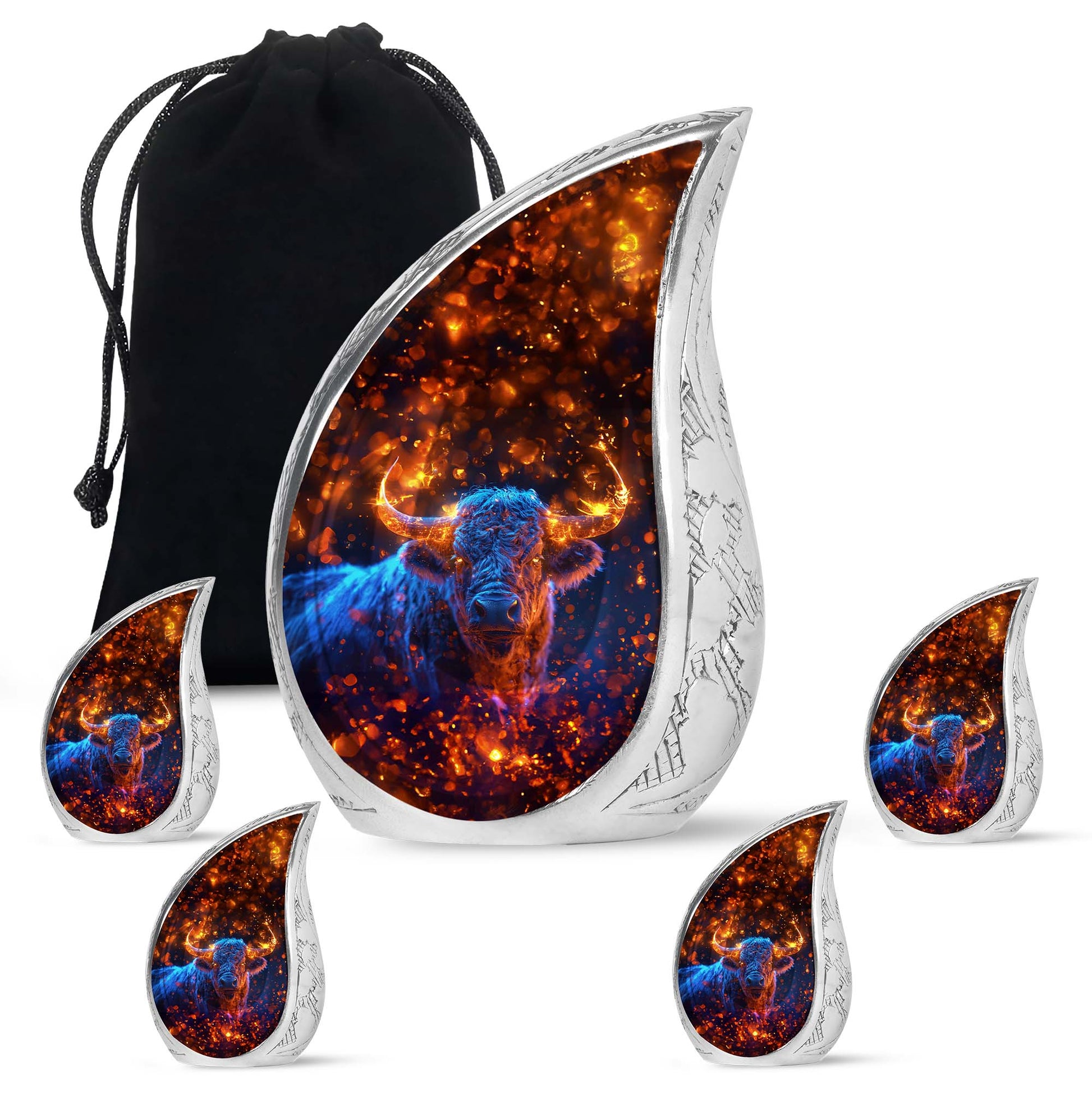 Fiery Horn Bull Memorial Urn For Ashes - Bull Cremation Ashes Urns