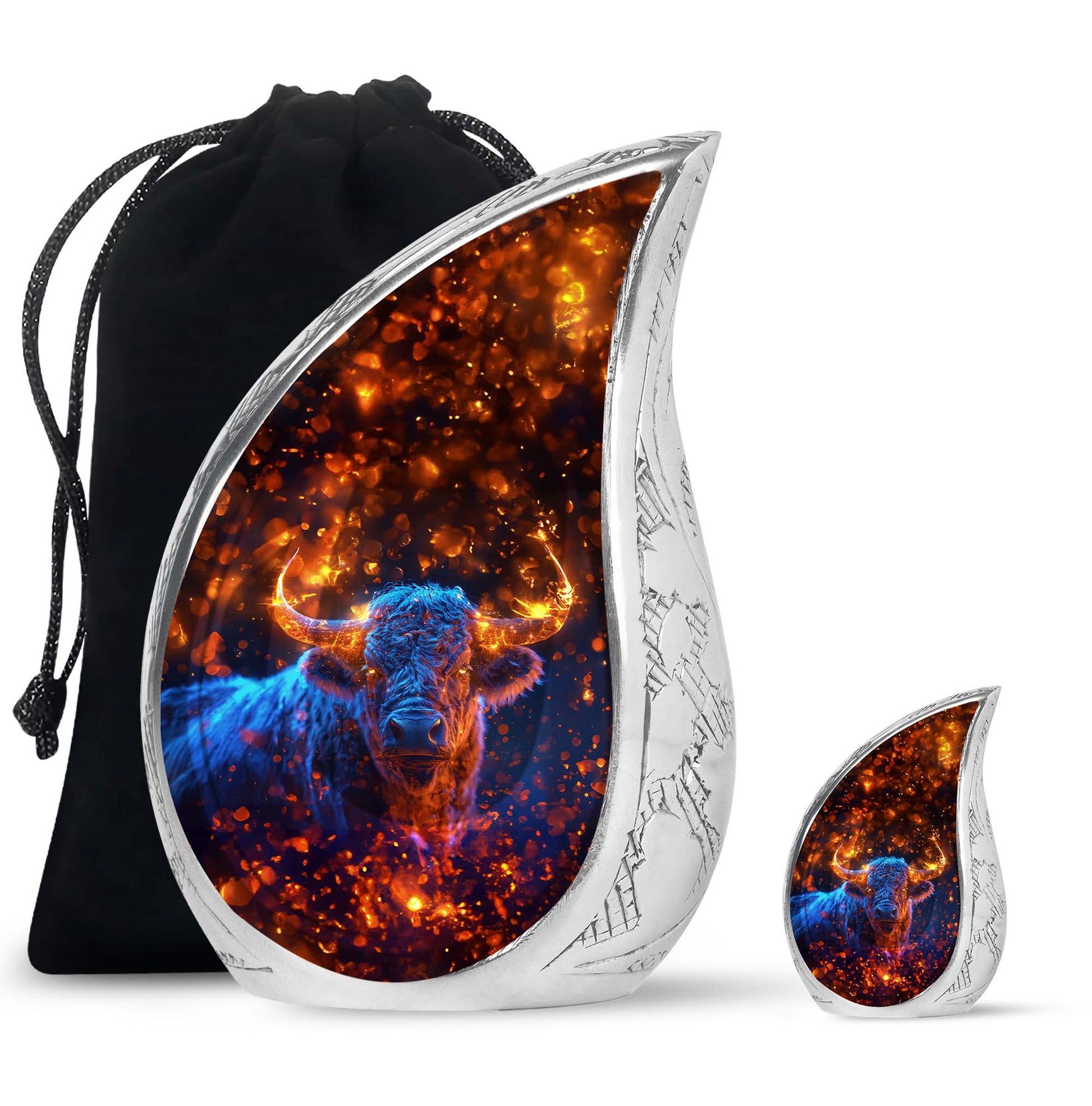 Fiery Horn Bull Memorial Urn For Ashes - Bull Cremation Ashes Urns