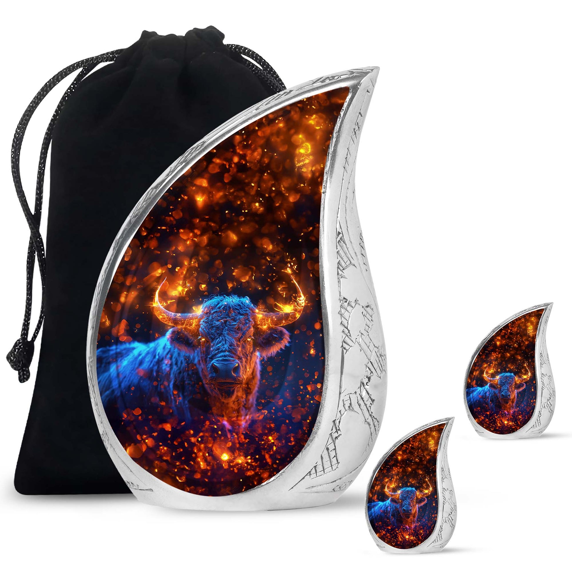 Fiery Horn Bull Memorial Urn For Ashes - Bull Cremation Ashes Urns