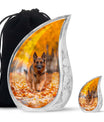 Autumn Canine Stroll Urn - German Shepherd Memorial Urns For Ashes