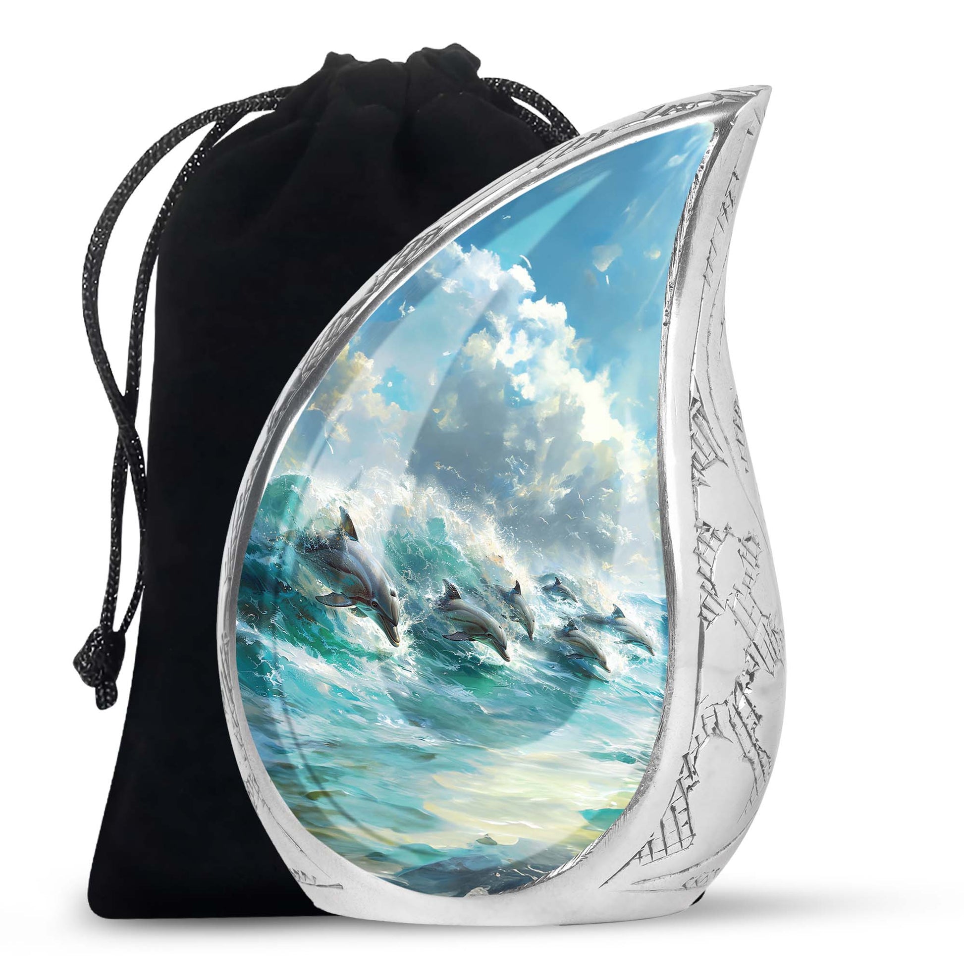 Dolphin Urn Memorial For Adults - Ocean Waves Funeral Urn For Ashes