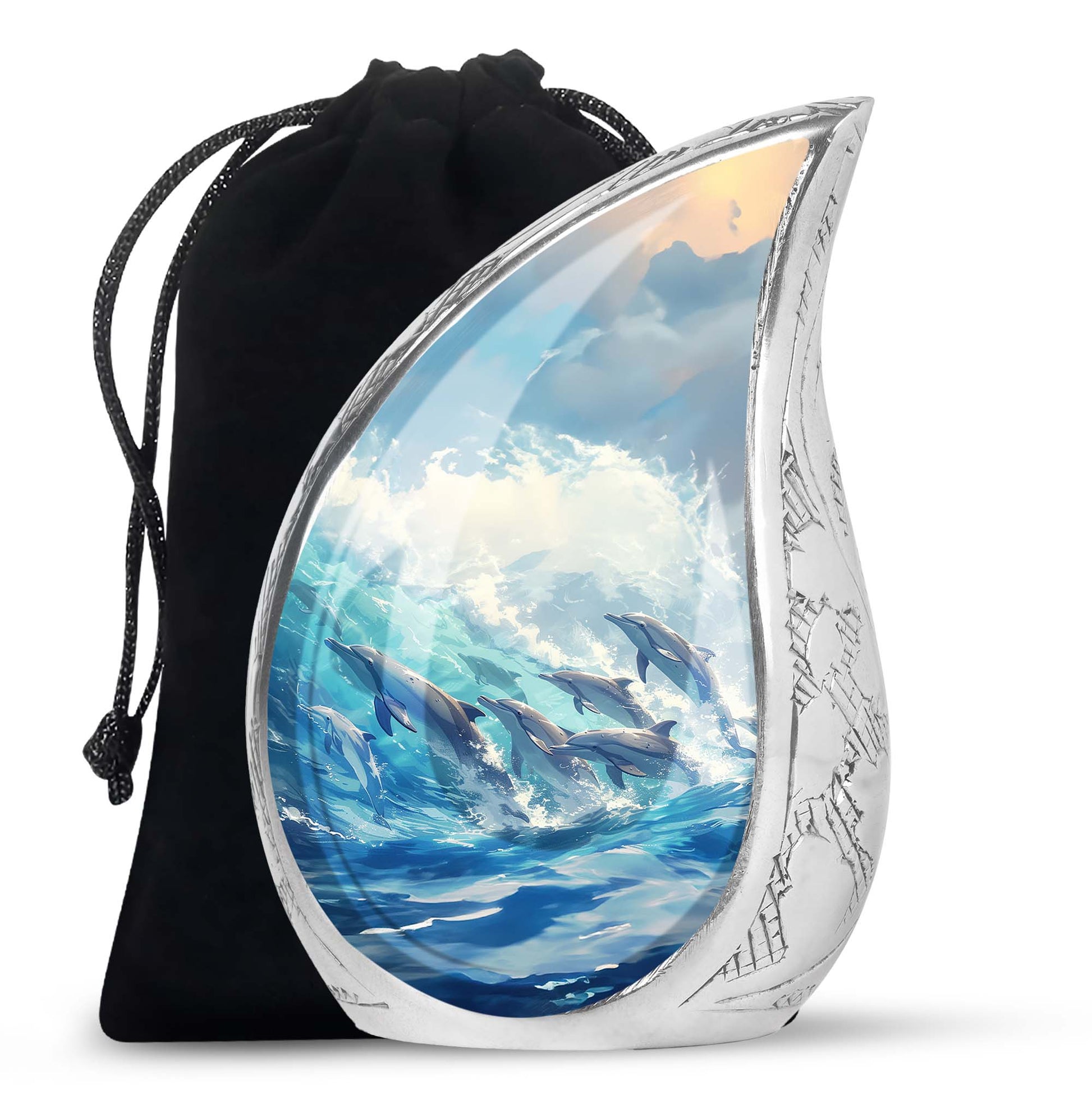 Dolphins Cremation Urn For Ashes – Ocean Wave Memorial for Adults