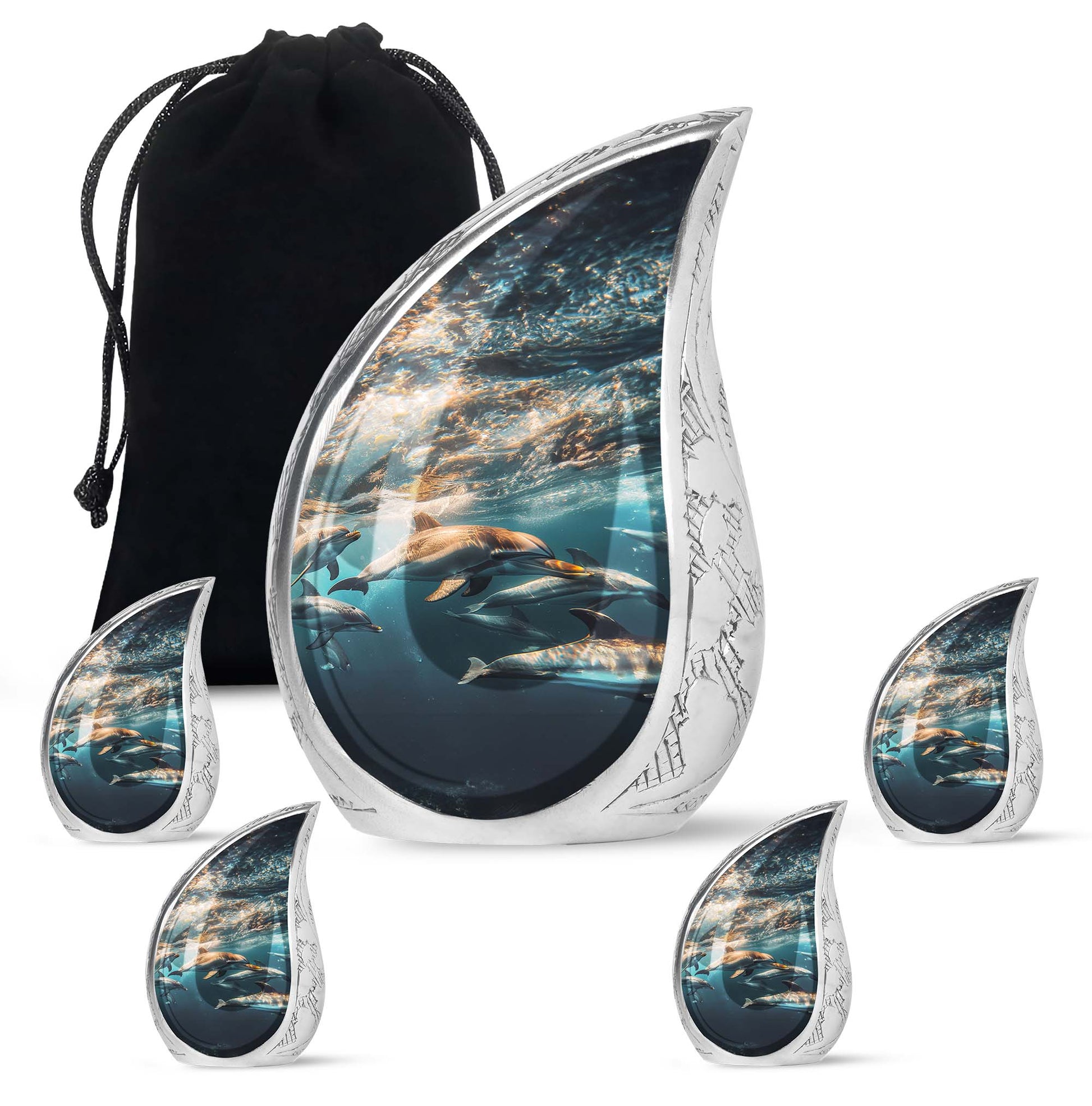 Underwater Dolphin Family Urn For Memorial - Human Ashes Container