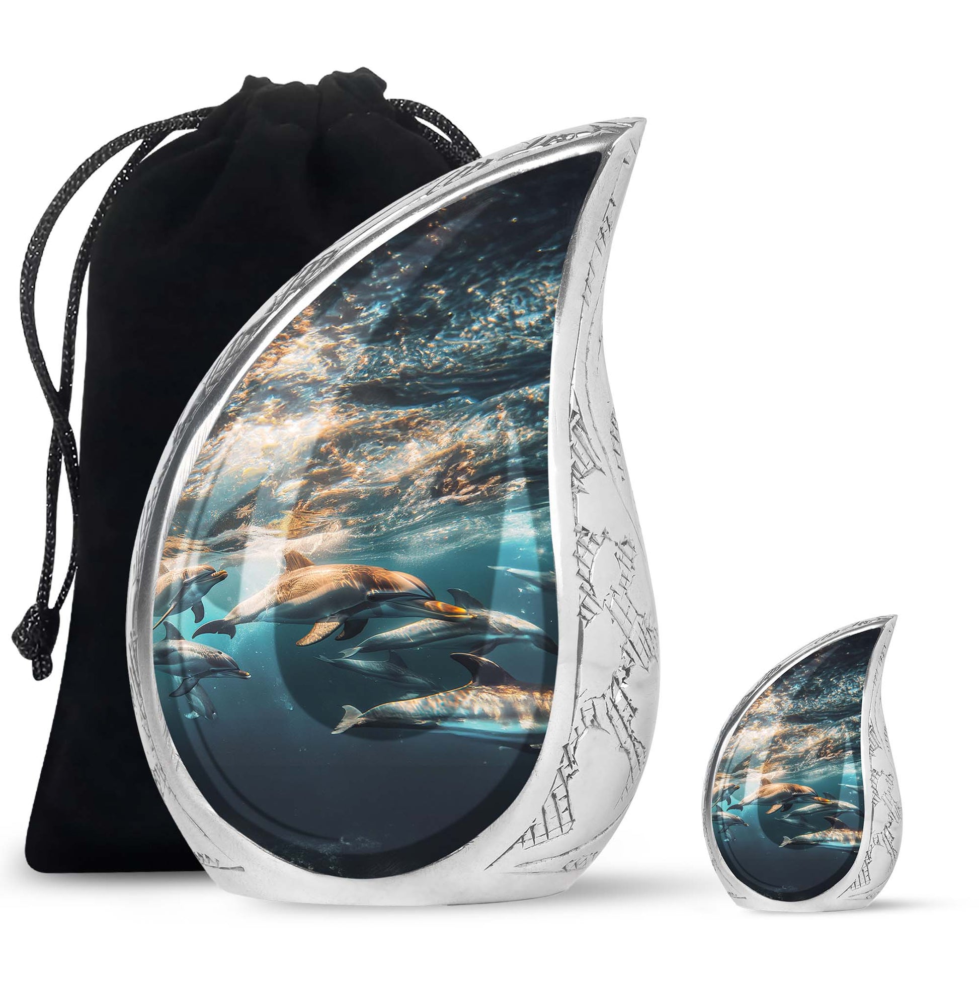 Underwater Dolphin Family Urn For Memorial - Human Ashes Container