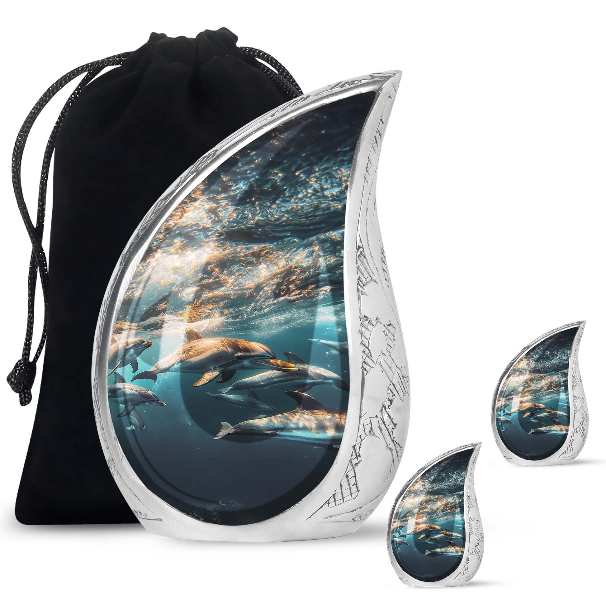 Underwater Dolphin Family Urn For Memorial - Human Ashes Container