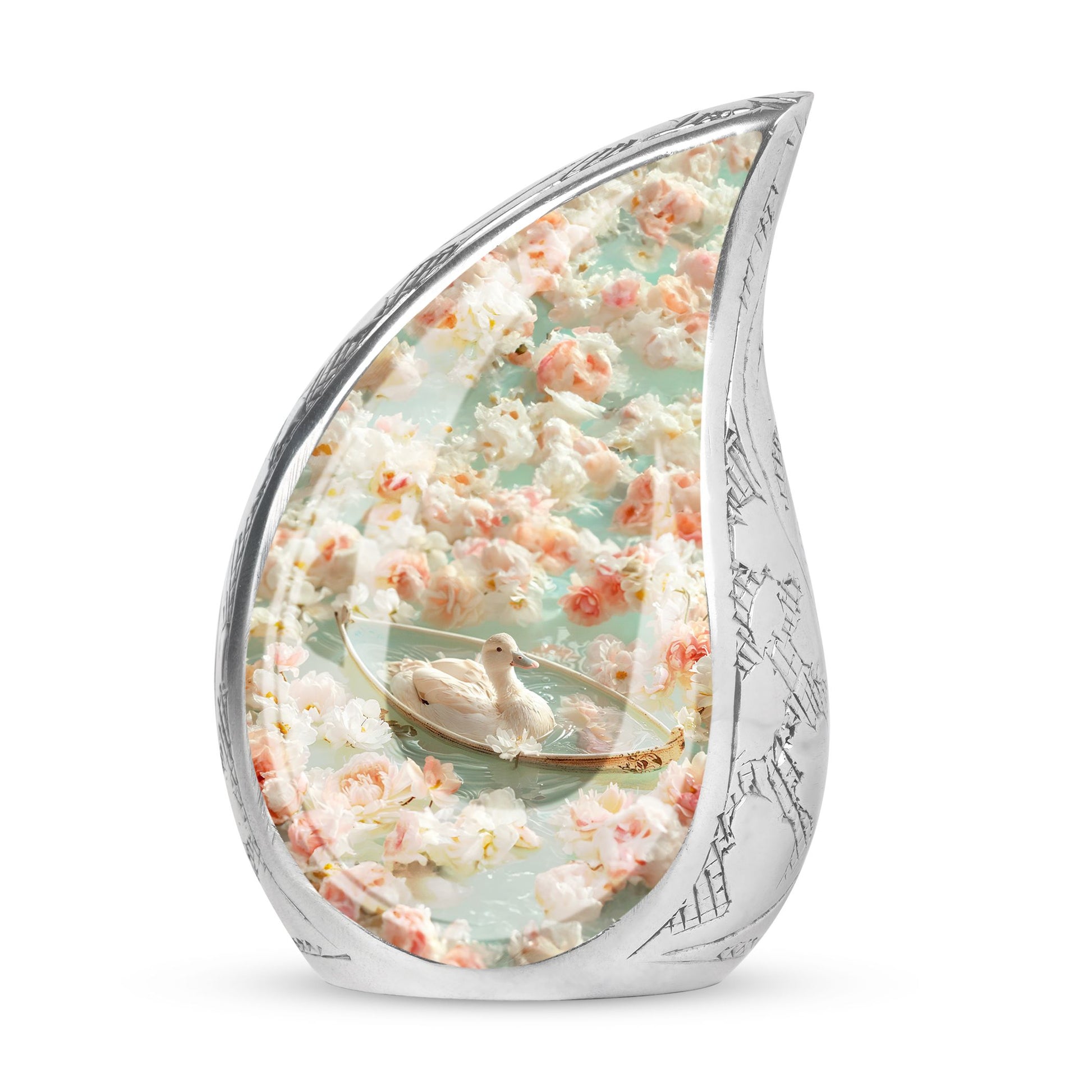 White Duck Funeral Urn - Mesmerizing Lotus Floral Urn For Ashes