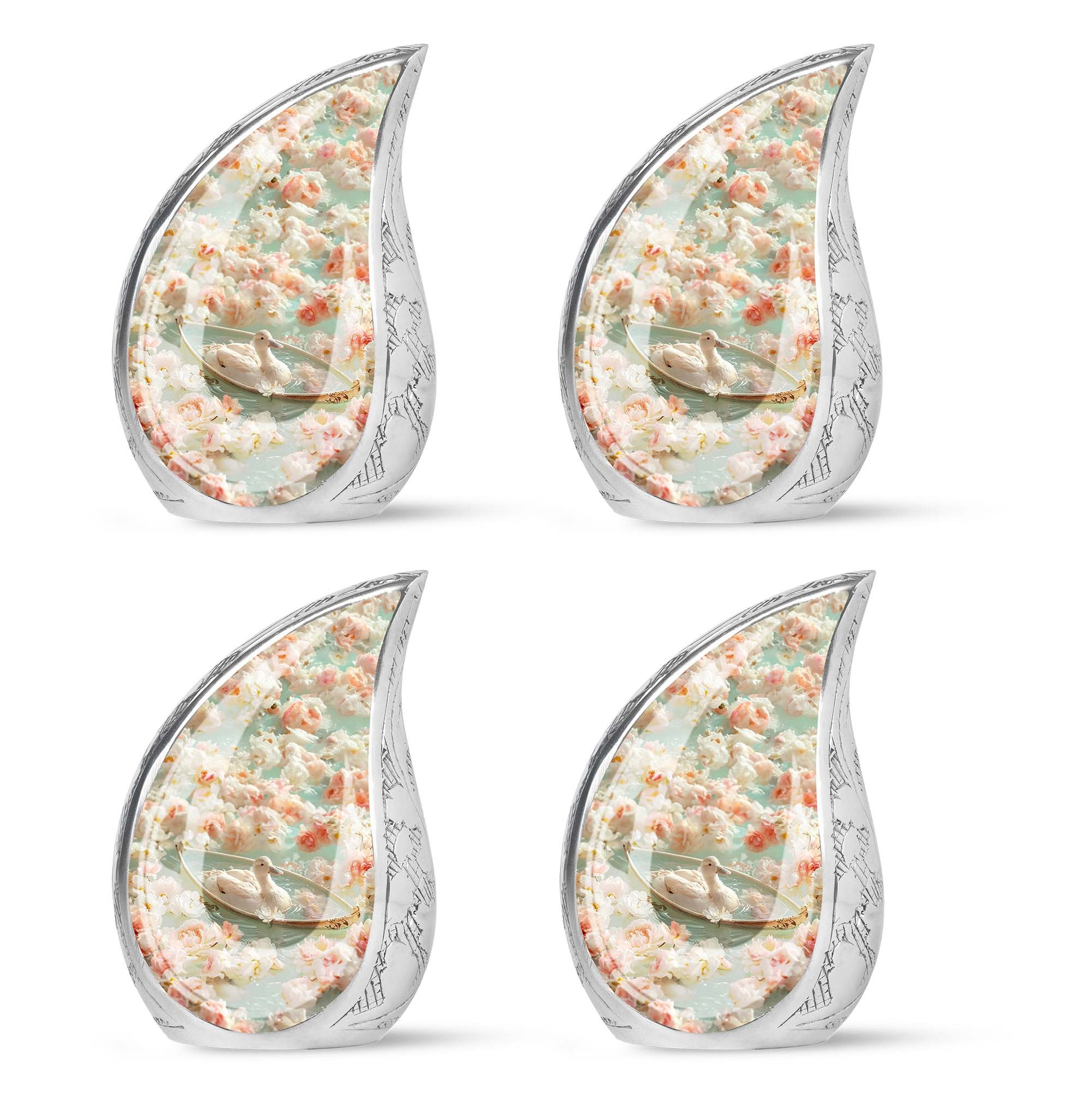 White Duck Funeral Urn - Mesmerizing Lotus Floral Urn For Ashes