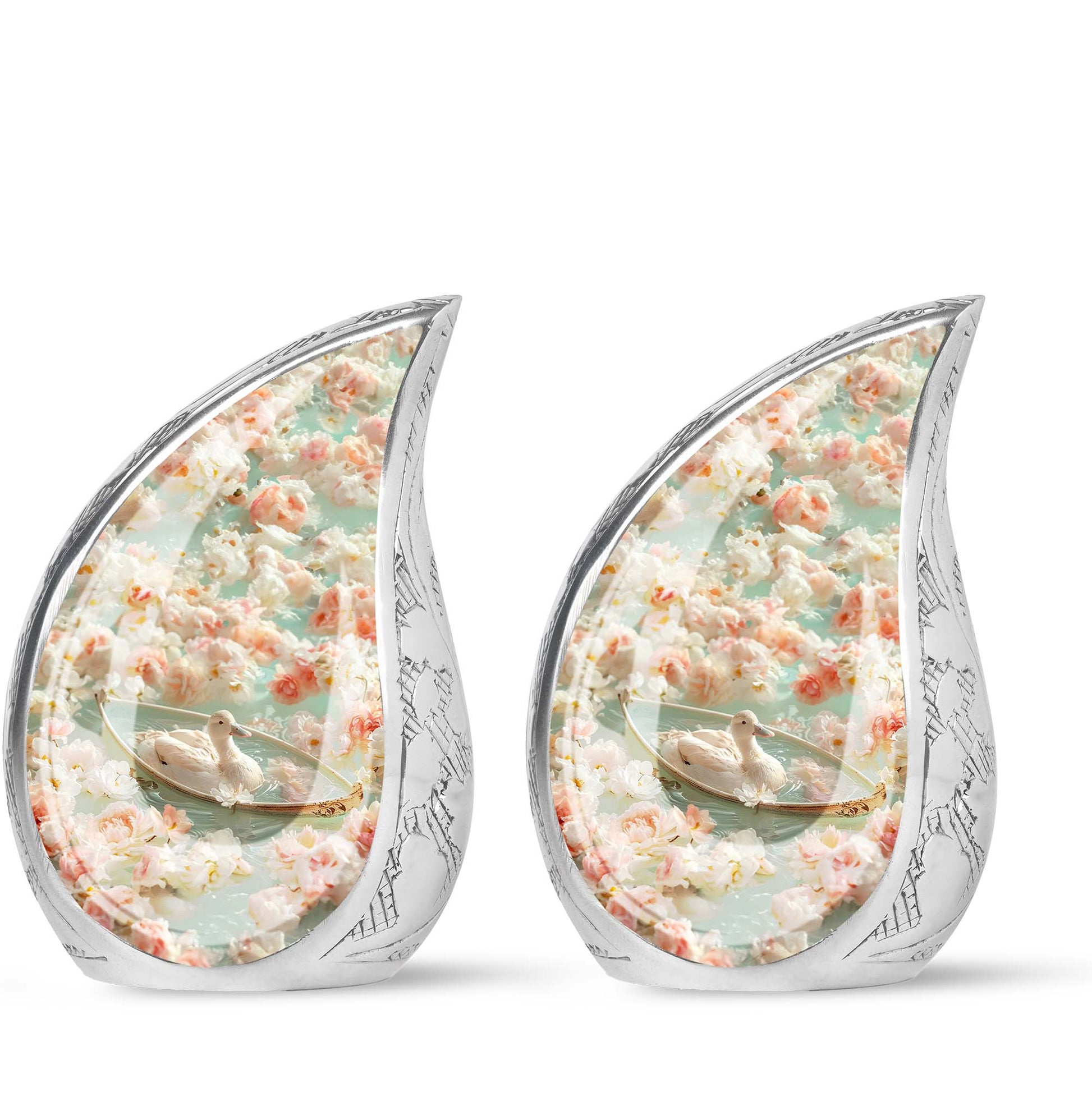 White Duck Funeral Urn - Mesmerizing Lotus Floral Urn For Ashes