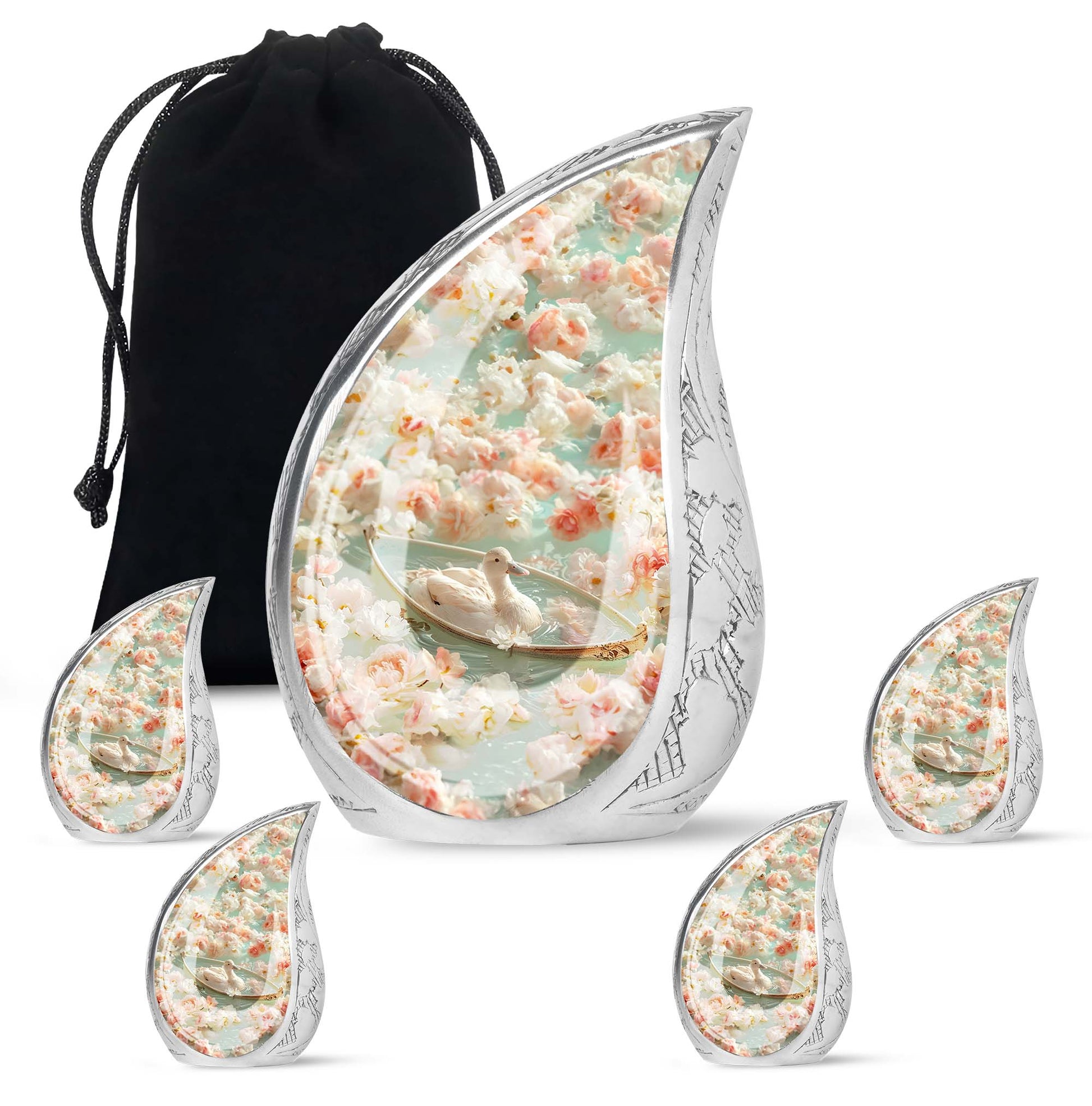 White Duck Funeral Urn - Mesmerizing Lotus Floral Urn For Ashes