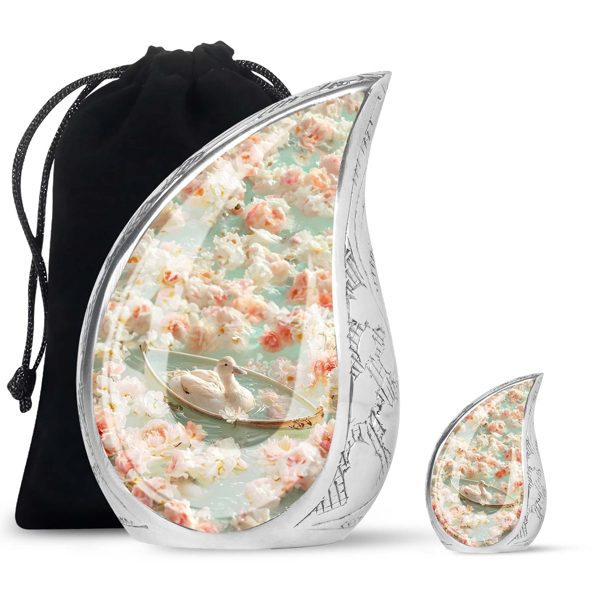 White Duck Funeral Urn - Mesmerizing Lotus Floral Urn For Ashes