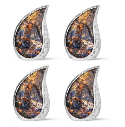 Tiger Urn for Human Ashes, Resting in Glowing Forest Flowers, Cremation Urn
