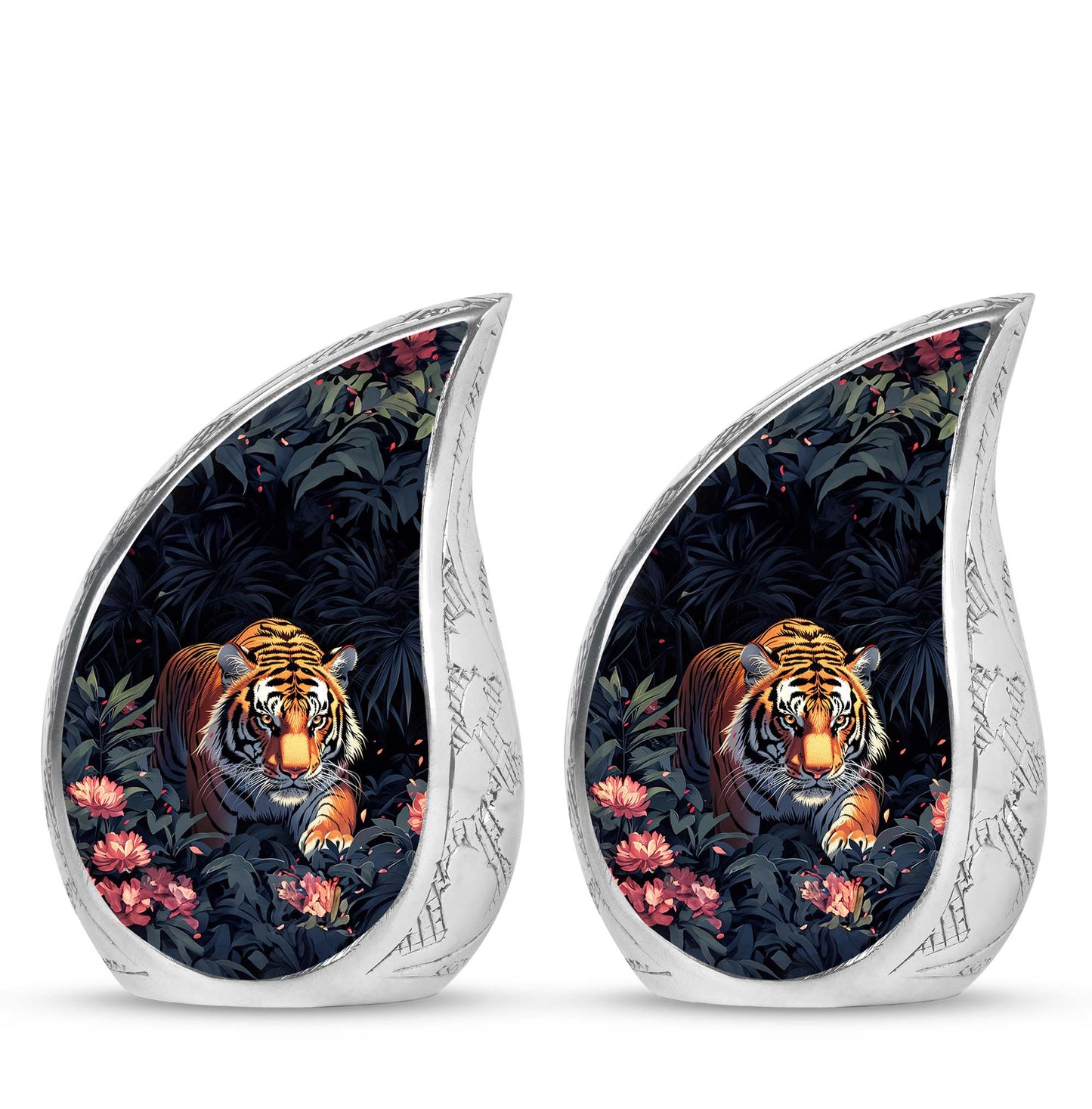 Black Personalized Tiger Cremation Urn for Human Ashes - 10-inch, 200 cu in - Yatskia