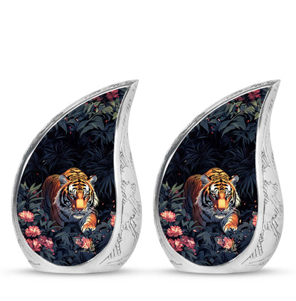 Black Personalized Tiger Cremation Urn for Human Ashes - 10-inch, 200 cu in - Yatskia
