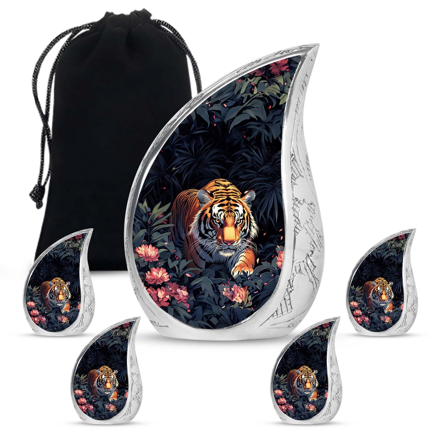 Black Personalized Tiger Cremation Urn for Human Ashes - 10-inch, 200 cu in - Yatskia