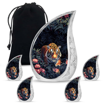 Black Personalized Tiger Cremation Urn for Human Ashes - 10-inch, 200 cu in - Yatskia