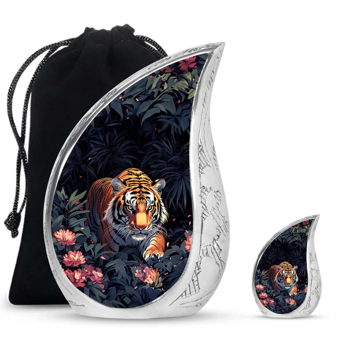 Black Personalized Tiger Cremation Urn for Human Ashes - 10-inch, 200 cu in - Yatskia