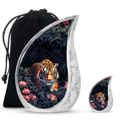 Black Personalized Tiger Cremation Urn for Human Ashes - 10-inch, 200 cu in - Yatskia