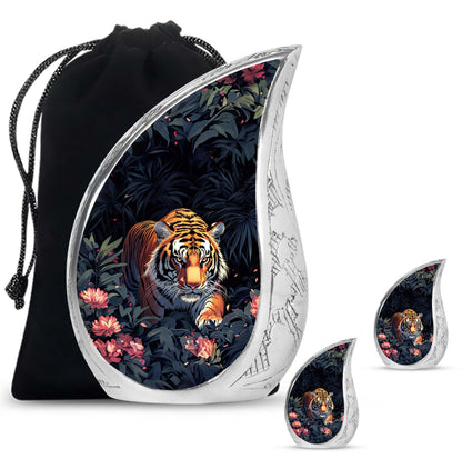 Black Personalized Tiger Cremation Urn for Human Ashes - 10-inch, 200 cu in - Yatskia