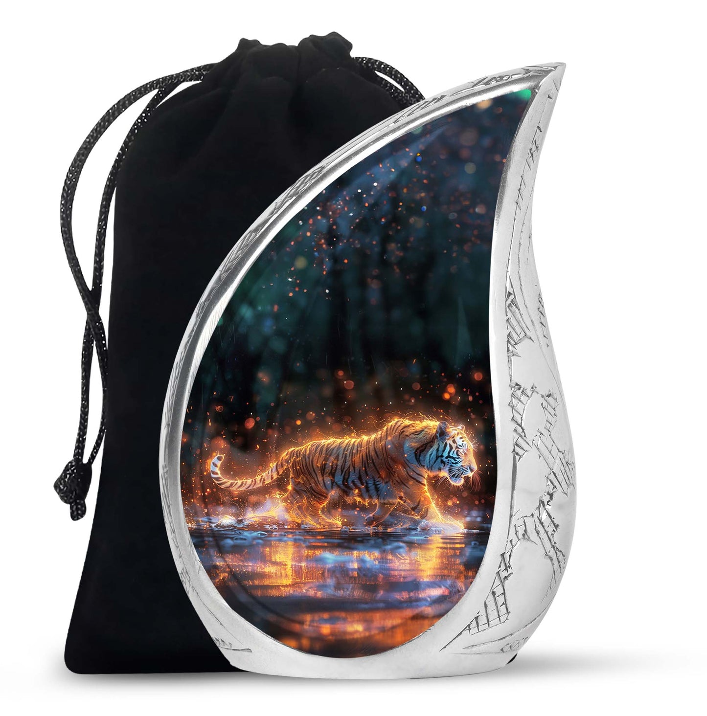 Black Personalized Tiger Cremation Urn for Human Ashes - 10-inch, 200 cu in - Yatskia