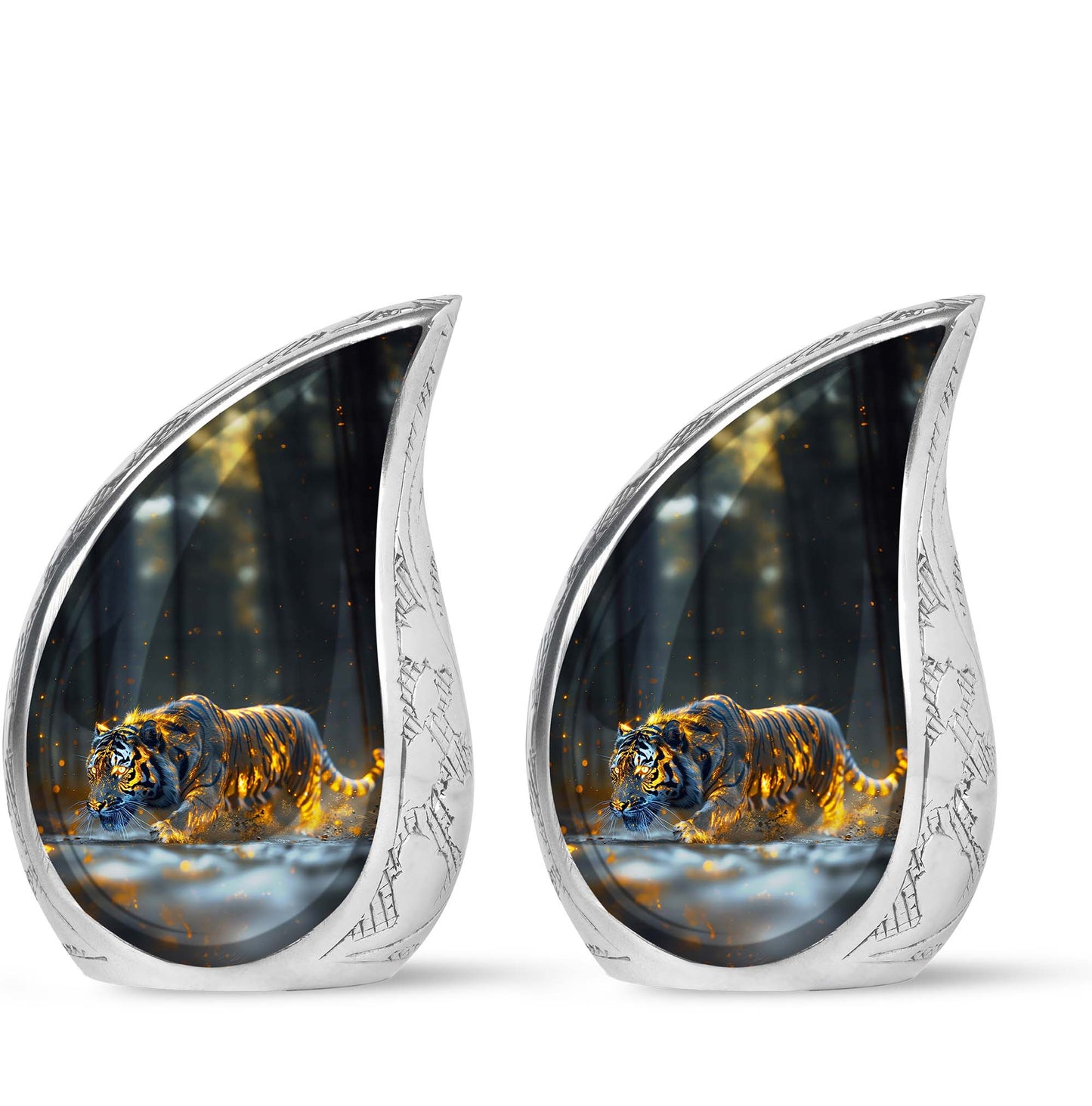 Black Personalized Tiger Cremation Urn for Human Ashes - 10-inch, 200 cu in - Yatskia