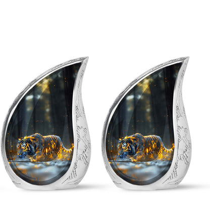 Black Personalized Tiger Cremation Urn for Human Ashes - 10-inch, 200 cu in - Yatskia