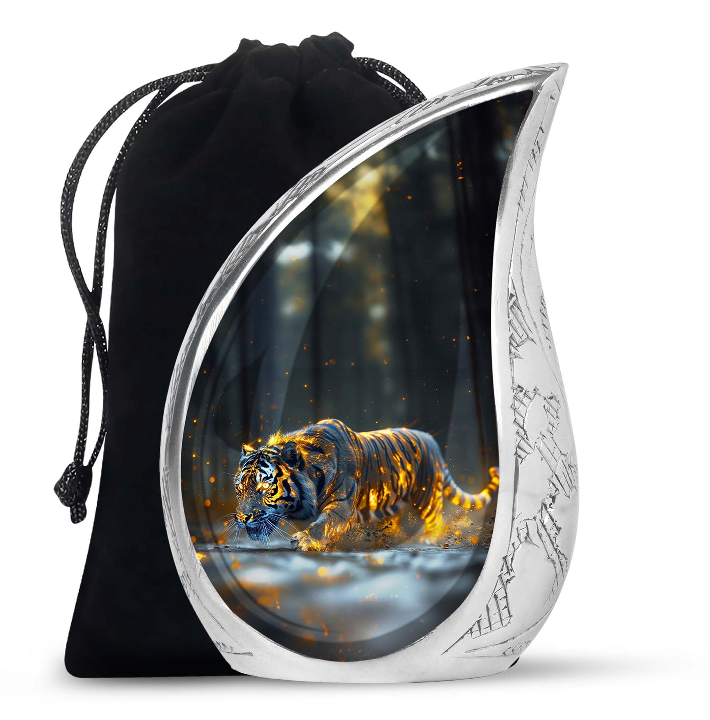 Black Personalized Tiger Cremation Urn for Human Ashes - 10-inch, 200 cu in - Yatskia