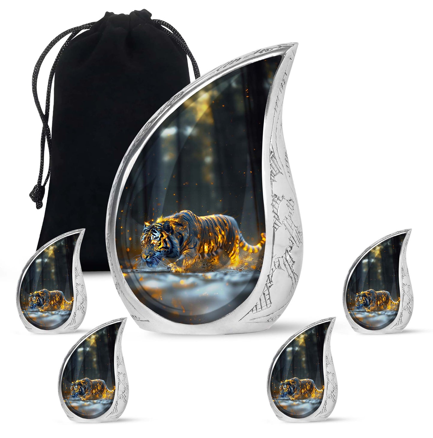Black Personalized Tiger Cremation Urn for Human Ashes - 10-inch, 200 cu in - Yatskia