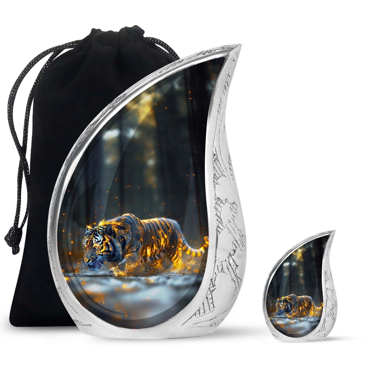 Black Personalized Tiger Cremation Urn for Human Ashes - 10-inch, 200 cu in - Yatskia