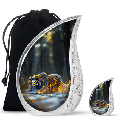 Black Personalized Tiger Cremation Urn for Human Ashes - 10-inch, 200 cu in - Yatskia