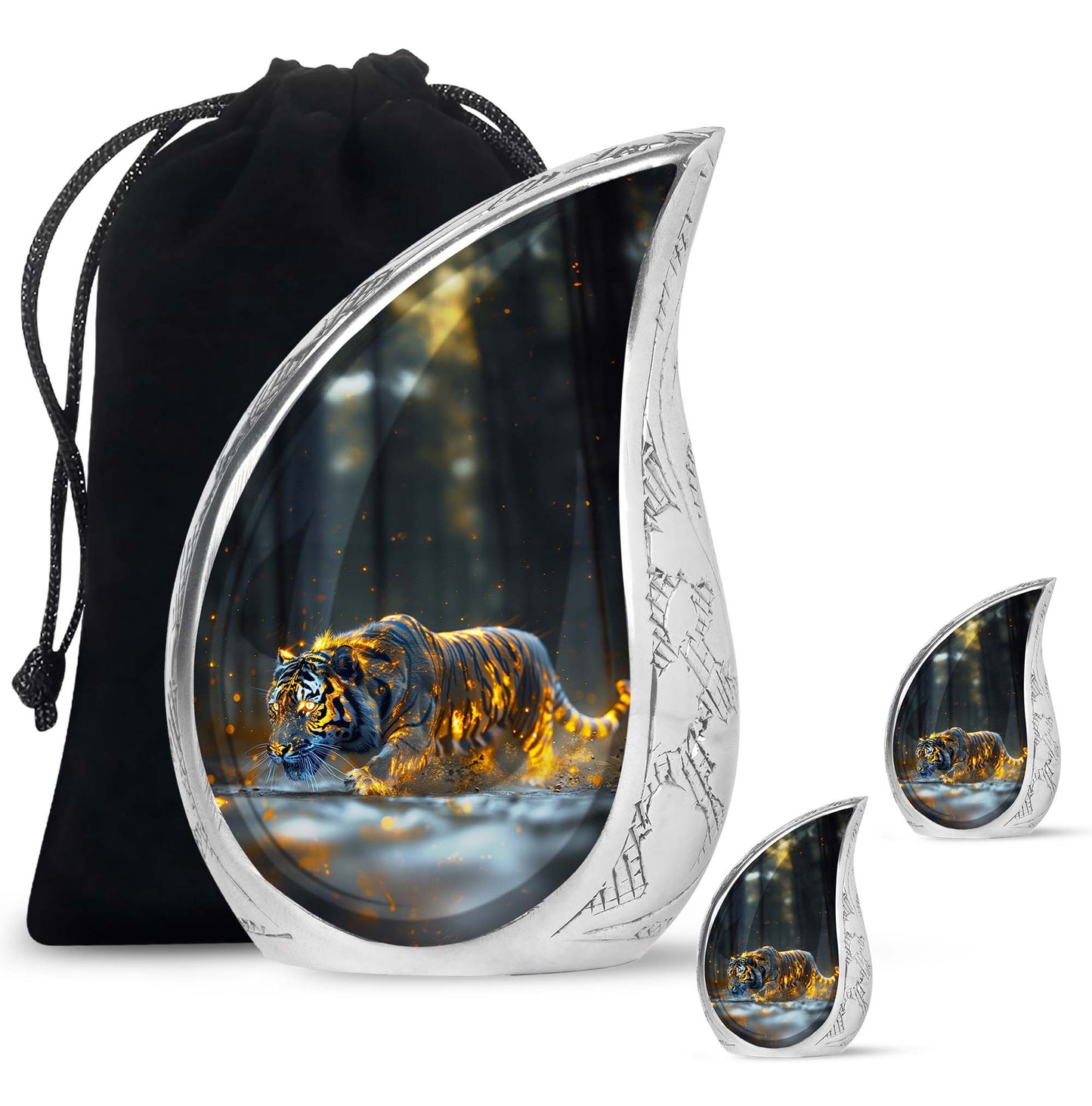 Black Personalized Tiger Cremation Urn for Human Ashes - 10-inch, 200 cu in - Yatskia